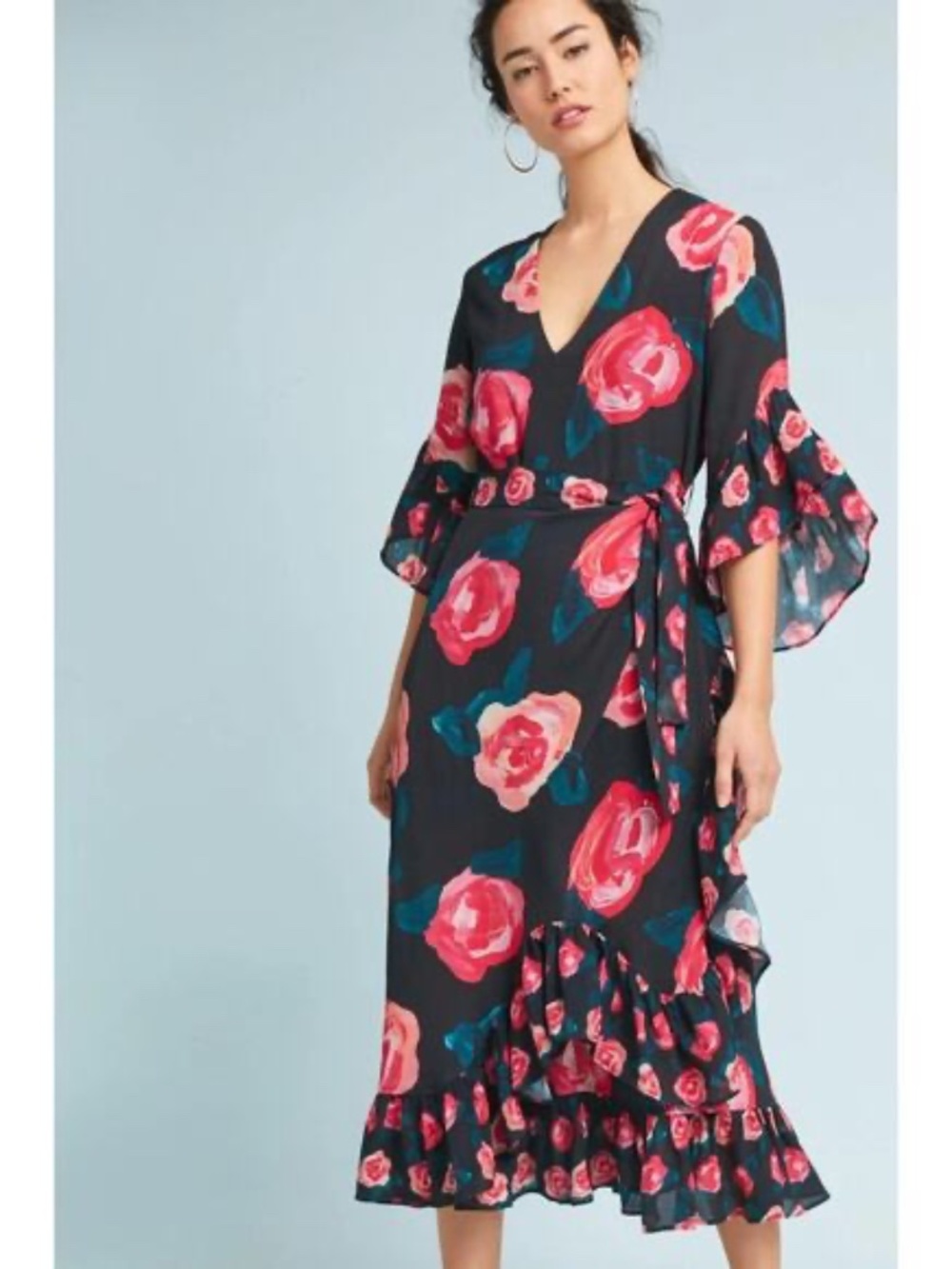 Anthropologie BL_NK London Verona Floral Wrap Maxi Dress Petite Small